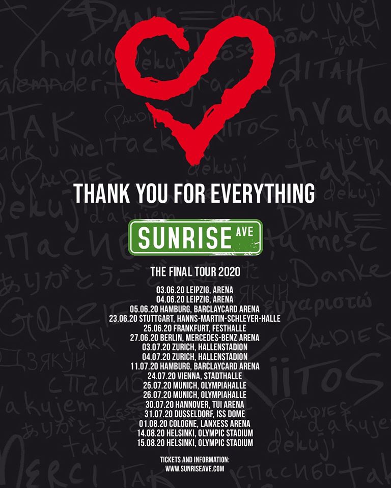 Sunrise Avenue - Abschiedstour 2020 - Konzert- und Musiknews